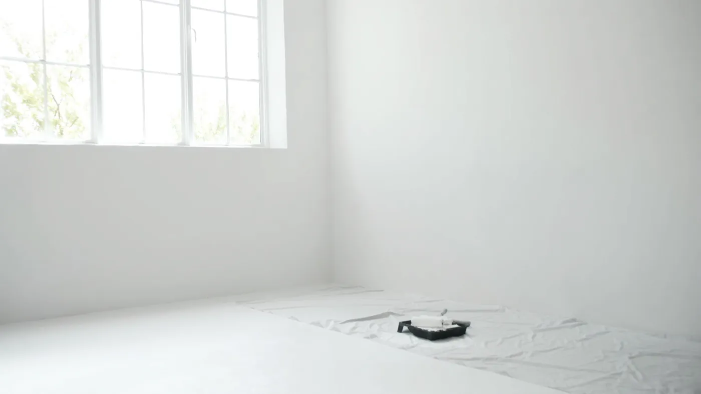 A freshly painted bright interior room with crisp clean white walls